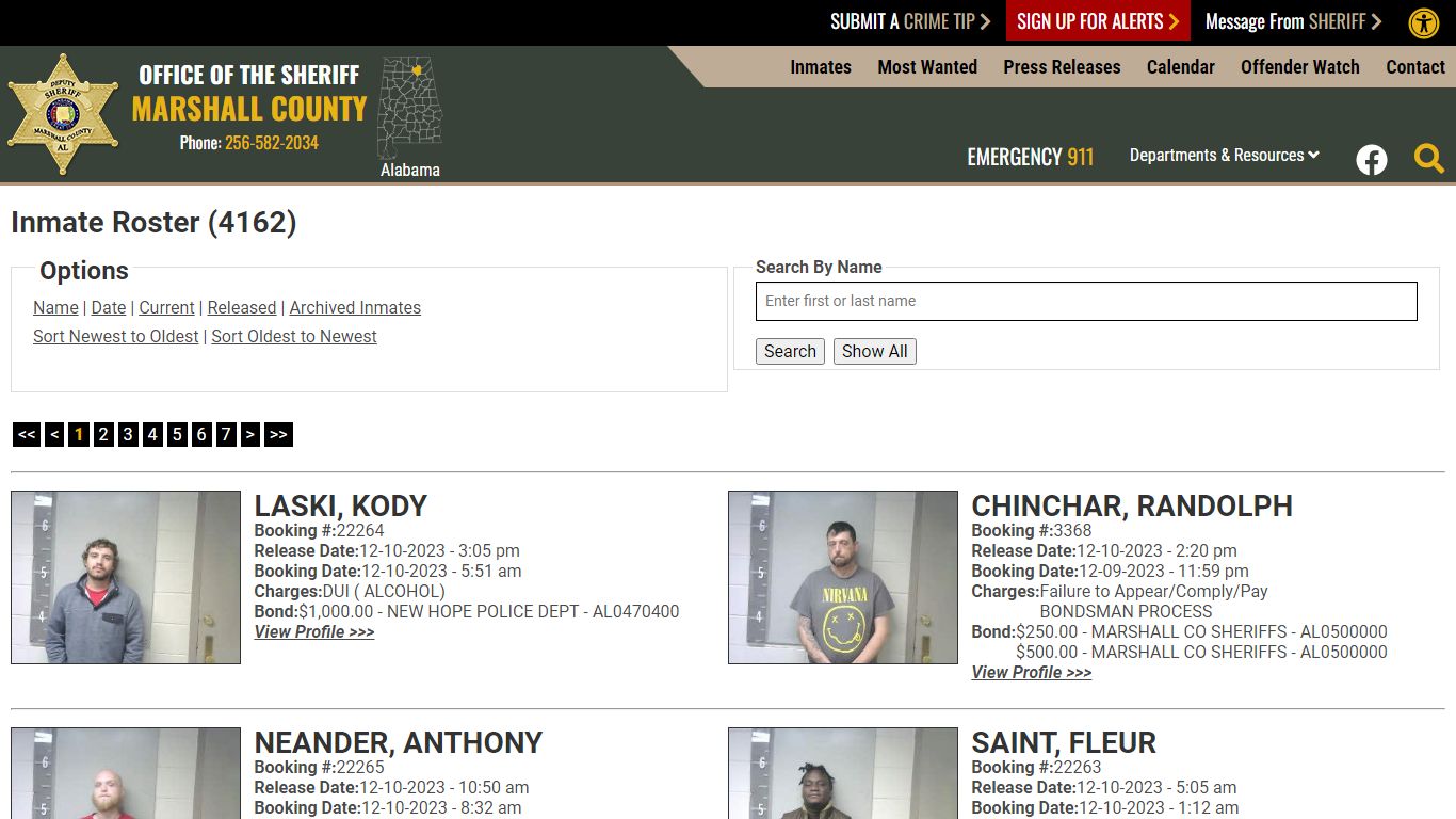 Inmate Roster - Marshall County Sheriff's Office